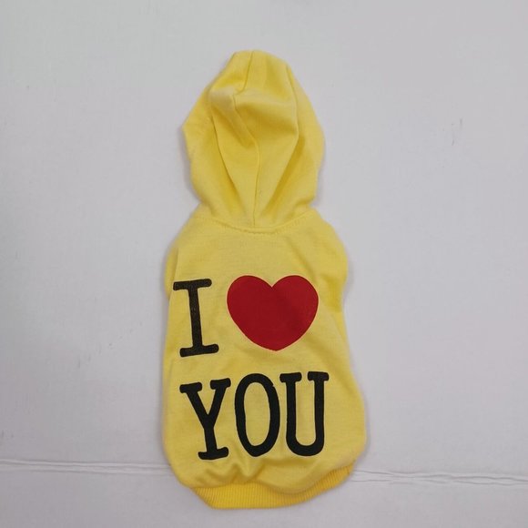 Dog Hoodie Graphic Print -I Love You -Extra Small Dog -Yellow -Freedogs -Pull On - Picture 11 of 13